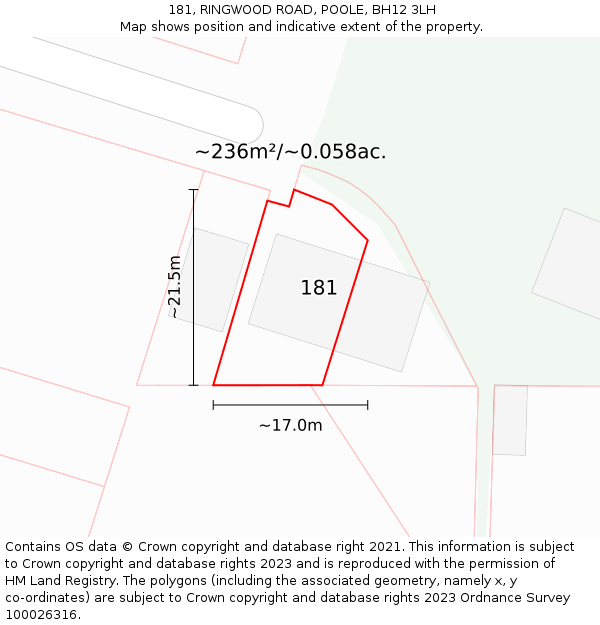 181, RINGWOOD ROAD, POOLE, BH12 3LH: Plot and title map