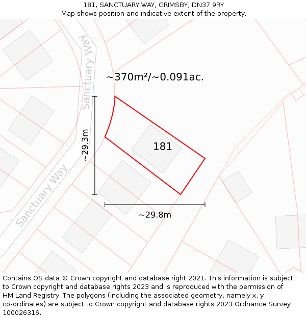 181, SANCTUARY WAY, GRIMSBY, DN37 9RY: Plot and title map