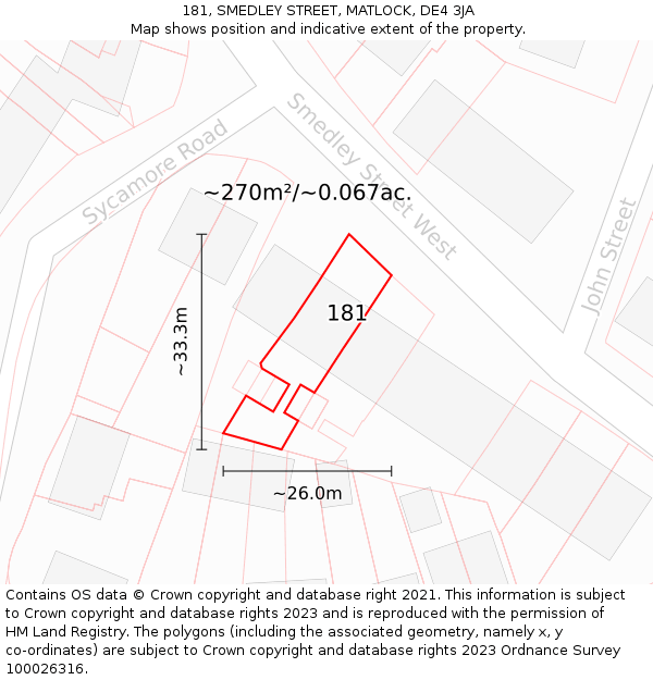 181, SMEDLEY STREET, MATLOCK, DE4 3JA: Plot and title map