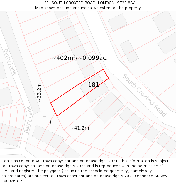 181, SOUTH CROXTED ROAD, LONDON, SE21 8AY: Plot and title map