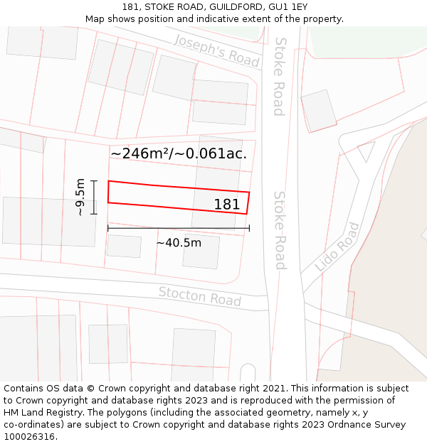 181, STOKE ROAD, GUILDFORD, GU1 1EY: Plot and title map