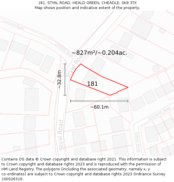 181, STYAL ROAD, HEALD GREEN, CHEADLE, SK8 3TX: Plot and title map