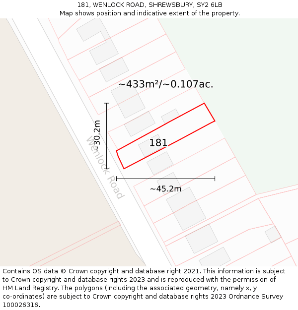 181, WENLOCK ROAD, SHREWSBURY, SY2 6LB: Plot and title map