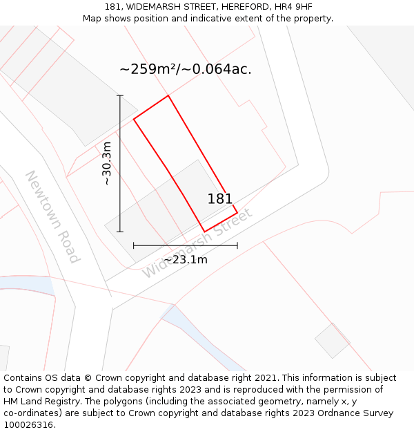 181, WIDEMARSH STREET, HEREFORD, HR4 9HF: Plot and title map