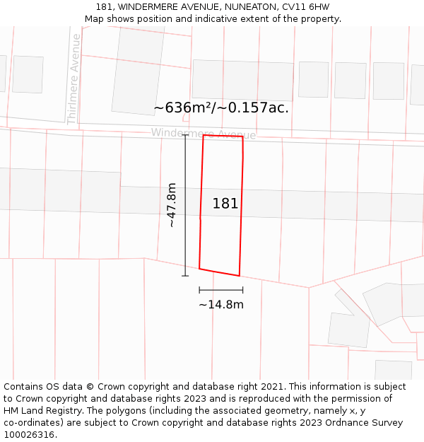 181, WINDERMERE AVENUE, NUNEATON, CV11 6HW: Plot and title map