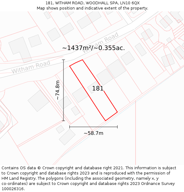 181, WITHAM ROAD, WOODHALL SPA, LN10 6QX: Plot and title map