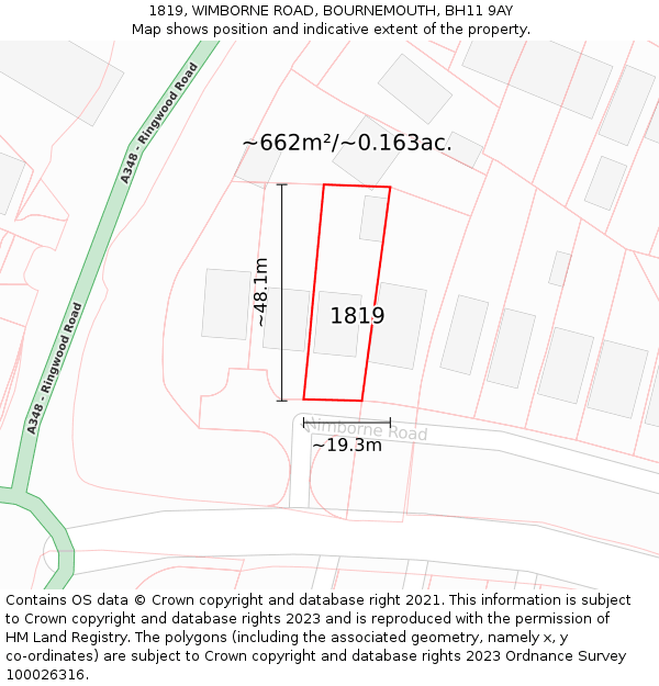 1819, WIMBORNE ROAD, BOURNEMOUTH, BH11 9AY: Plot and title map