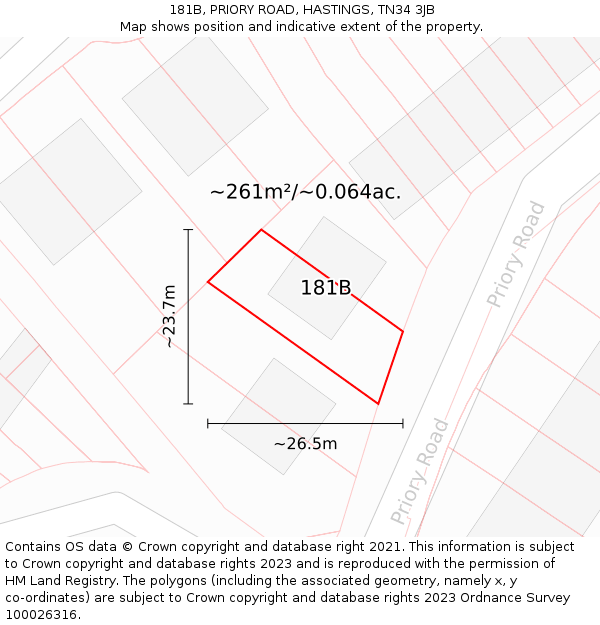 181B, PRIORY ROAD, HASTINGS, TN34 3JB: Plot and title map