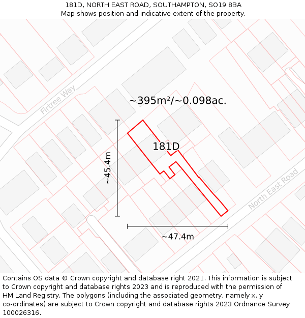 181D, NORTH EAST ROAD, SOUTHAMPTON, SO19 8BA: Plot and title map