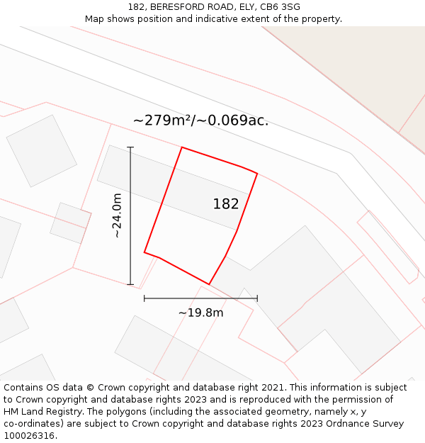 182, BERESFORD ROAD, ELY, CB6 3SG: Plot and title map