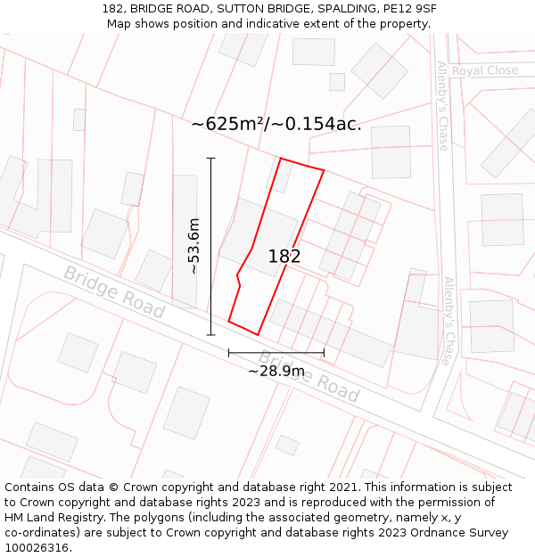 182, BRIDGE ROAD, SUTTON BRIDGE, SPALDING, PE12 9SF: Plot and title map