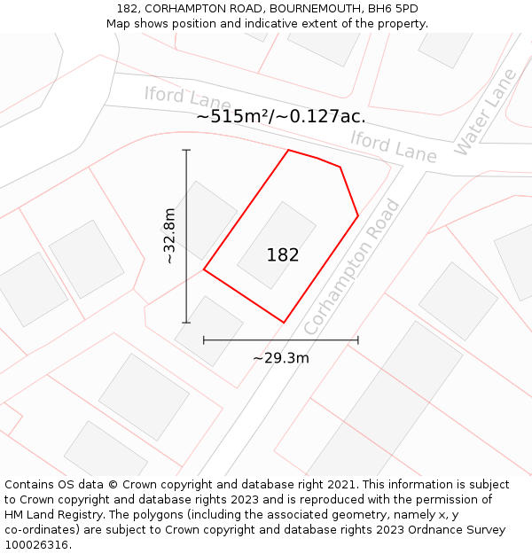 182, CORHAMPTON ROAD, BOURNEMOUTH, BH6 5PD: Plot and title map