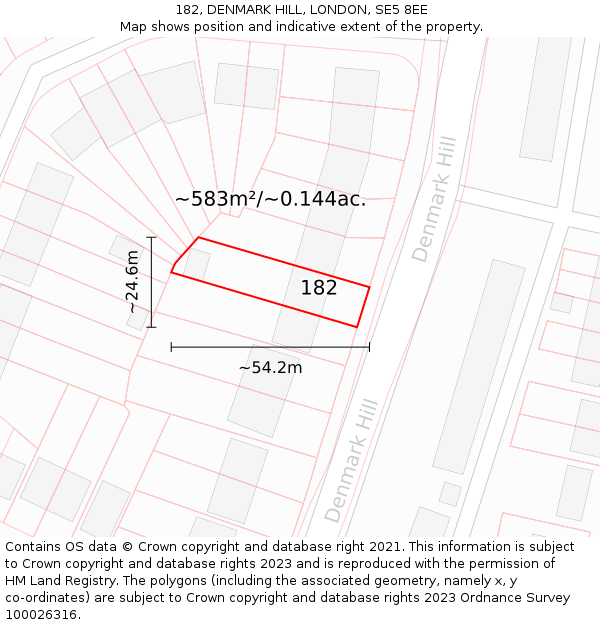 182, DENMARK HILL, LONDON, SE5 8EE: Plot and title map