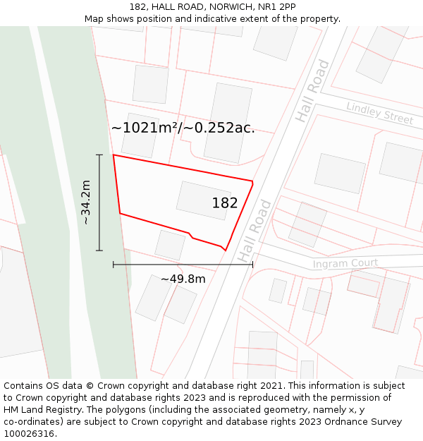 182, HALL ROAD, NORWICH, NR1 2PP: Plot and title map