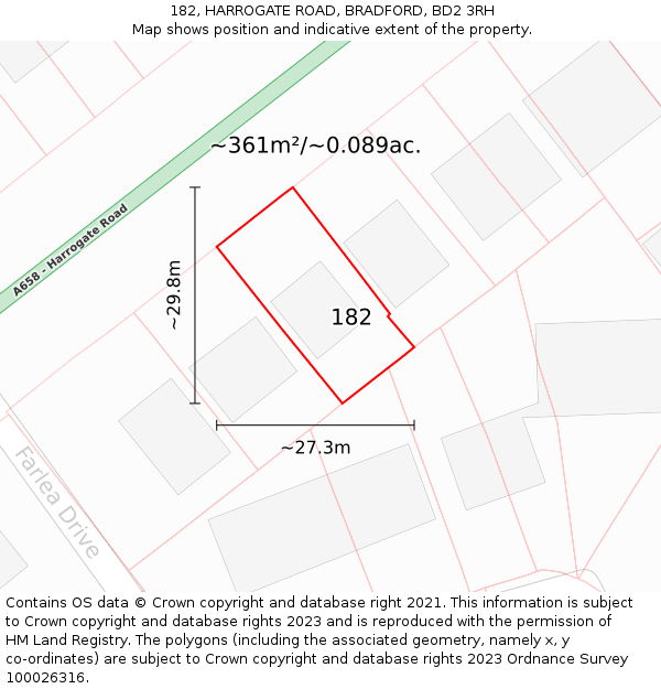 182, HARROGATE ROAD, BRADFORD, BD2 3RH: Plot and title map