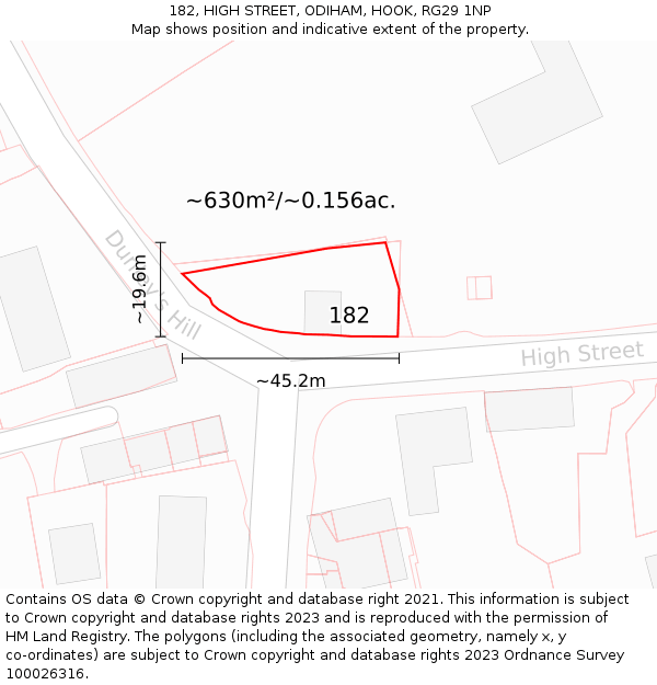 182, HIGH STREET, ODIHAM, HOOK, RG29 1NP: Plot and title map