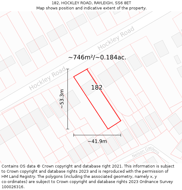 182, HOCKLEY ROAD, RAYLEIGH, SS6 8ET: Plot and title map