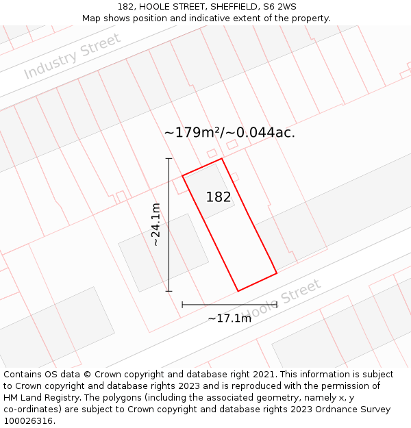 182, HOOLE STREET, SHEFFIELD, S6 2WS: Plot and title map