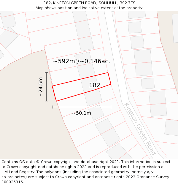 182, KINETON GREEN ROAD, SOLIHULL, B92 7ES: Plot and title map