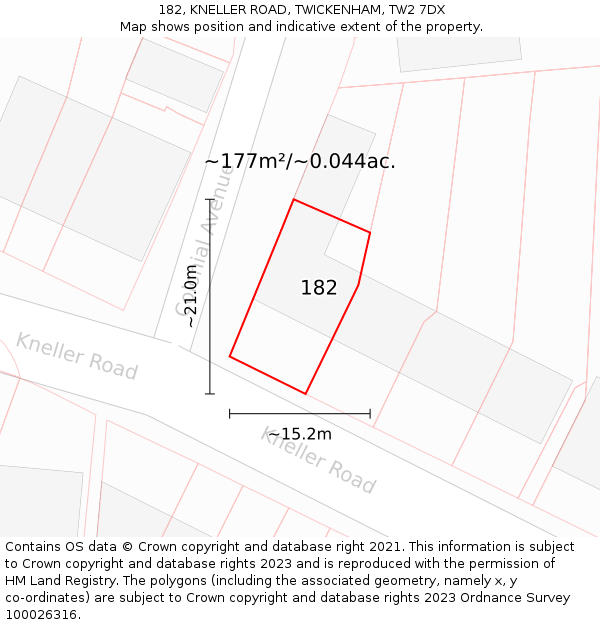 182, KNELLER ROAD, TWICKENHAM, TW2 7DX: Plot and title map