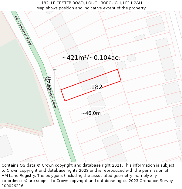 182, LEICESTER ROAD, LOUGHBOROUGH, LE11 2AH: Plot and title map