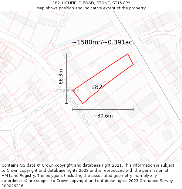 182, LICHFIELD ROAD, STONE, ST15 8PY: Plot and title map