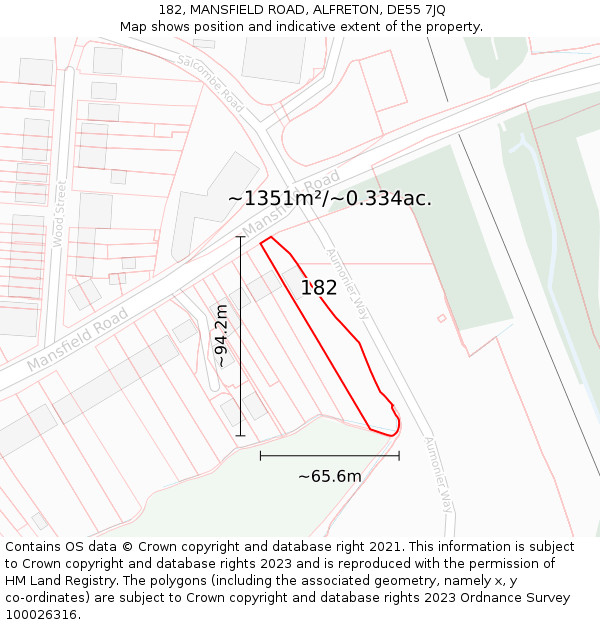 182, MANSFIELD ROAD, ALFRETON, DE55 7JQ: Plot and title map