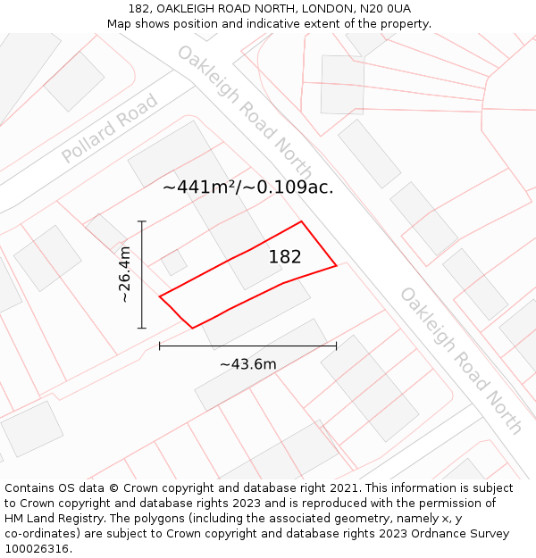 182, OAKLEIGH ROAD NORTH, LONDON, N20 0UA: Plot and title map