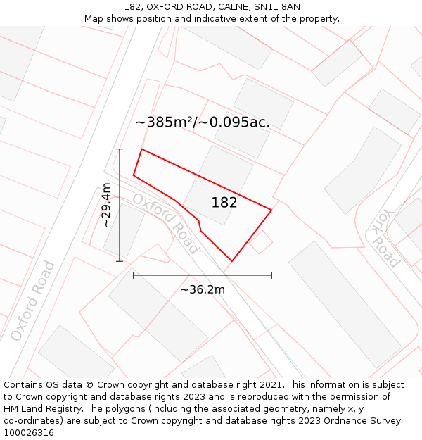 182, OXFORD ROAD, CALNE, SN11 8AN: Plot and title map