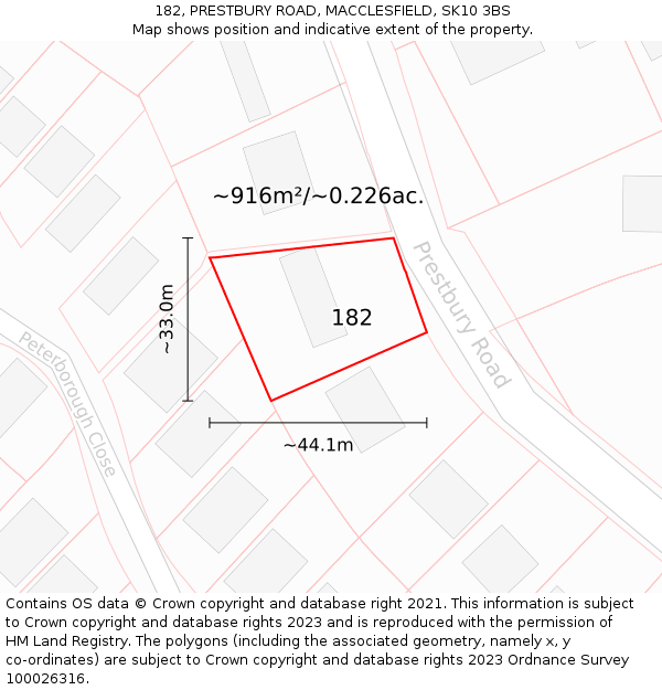 182, PRESTBURY ROAD, MACCLESFIELD, SK10 3BS: Plot and title map