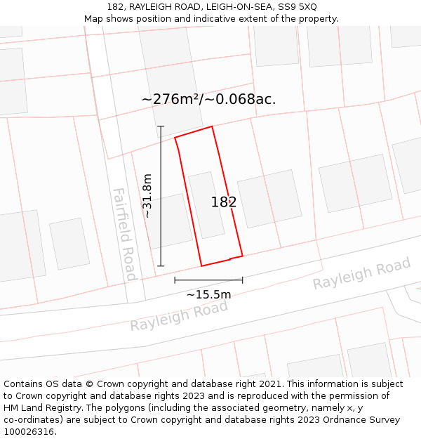 182, RAYLEIGH ROAD, LEIGH-ON-SEA, SS9 5XQ: Plot and title map