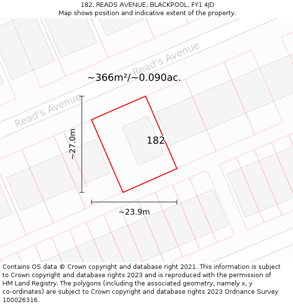 182, READS AVENUE, BLACKPOOL, FY1 4JD: Plot and title map