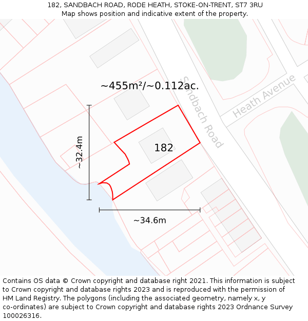 182, SANDBACH ROAD, RODE HEATH, STOKE-ON-TRENT, ST7 3RU: Plot and title map