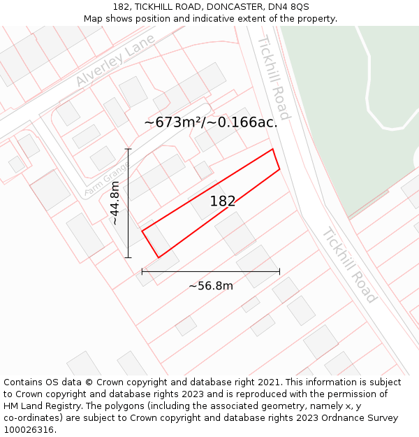 182, TICKHILL ROAD, DONCASTER, DN4 8QS: Plot and title map