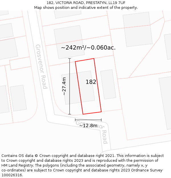 182, VICTORIA ROAD, PRESTATYN, LL19 7UF: Plot and title map