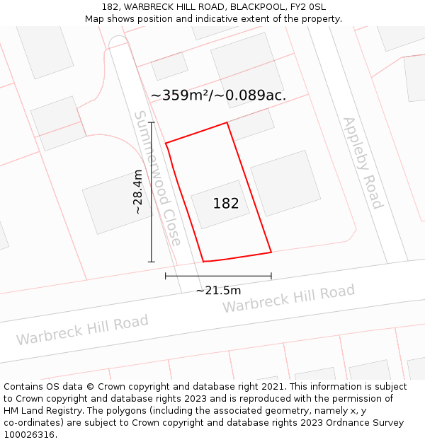 182, WARBRECK HILL ROAD, BLACKPOOL, FY2 0SL: Plot and title map