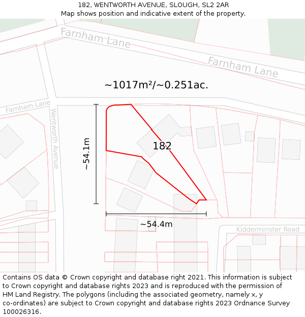 182, WENTWORTH AVENUE, SLOUGH, SL2 2AR: Plot and title map