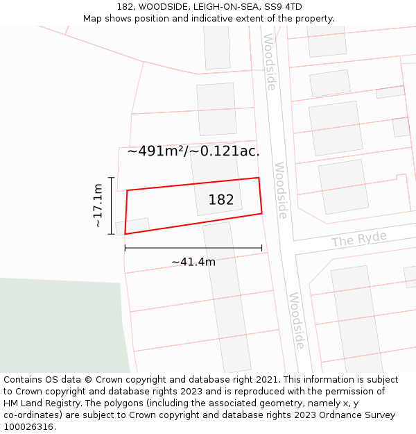 182, WOODSIDE, LEIGH-ON-SEA, SS9 4TD: Plot and title map