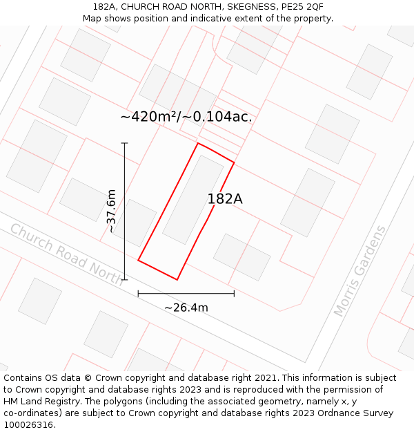 182A, CHURCH ROAD NORTH, SKEGNESS, PE25 2QF: Plot and title map