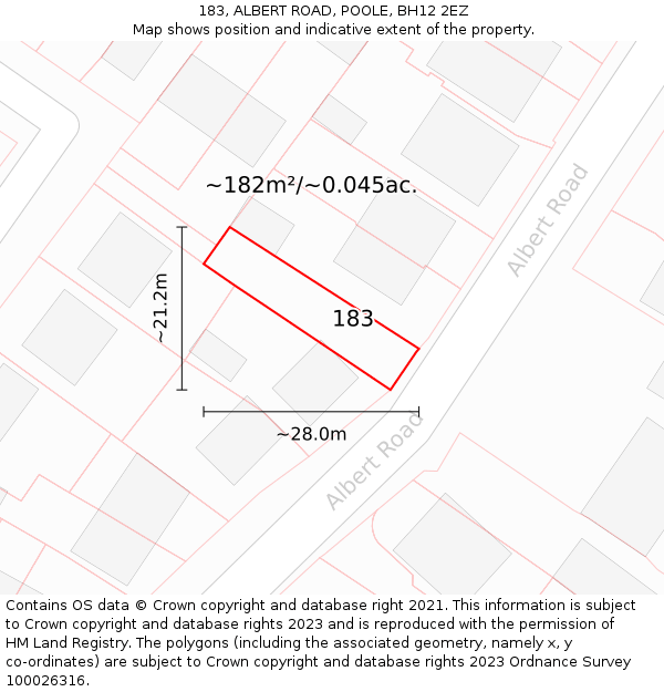 183, ALBERT ROAD, POOLE, BH12 2EZ: Plot and title map
