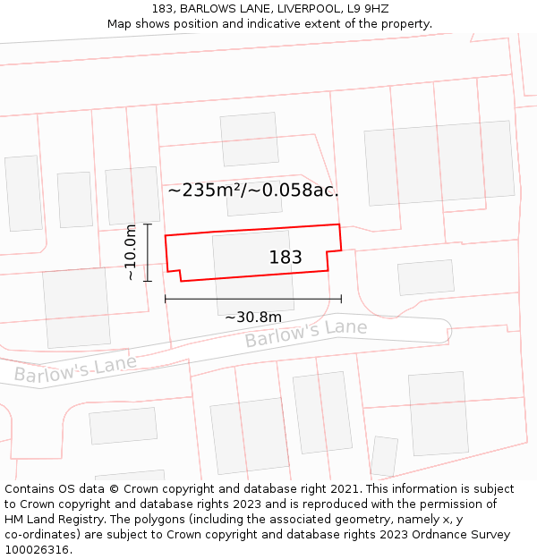 183, BARLOWS LANE, LIVERPOOL, L9 9HZ: Plot and title map