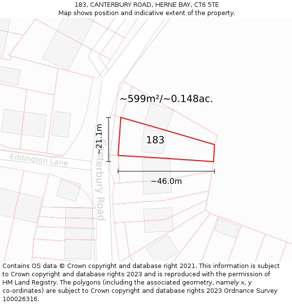 183, CANTERBURY ROAD, HERNE BAY, CT6 5TE: Plot and title map