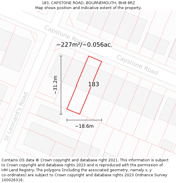 183, CAPSTONE ROAD, BOURNEMOUTH, BH8 8RZ: Plot and title map