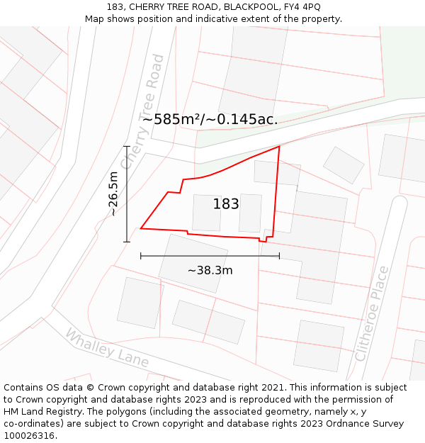 183, CHERRY TREE ROAD, BLACKPOOL, FY4 4PQ: Plot and title map