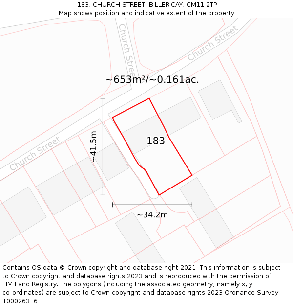 183, CHURCH STREET, BILLERICAY, CM11 2TP: Plot and title map