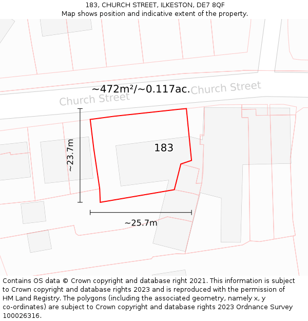 183, CHURCH STREET, ILKESTON, DE7 8QF: Plot and title map