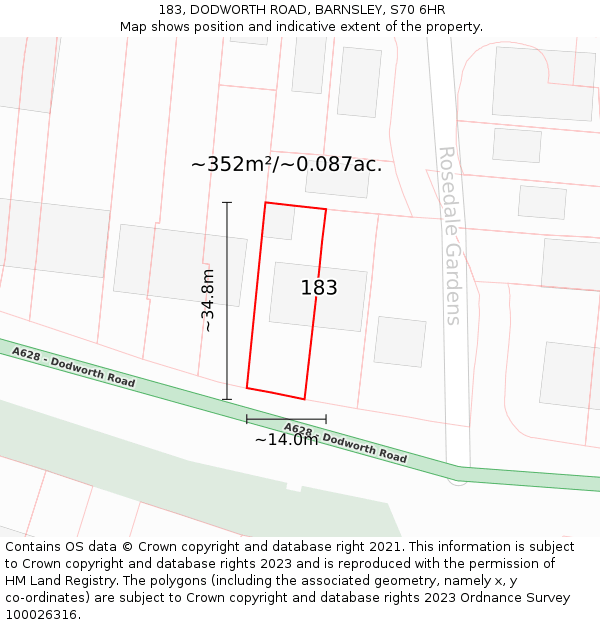 183, DODWORTH ROAD, BARNSLEY, S70 6HR: Plot and title map