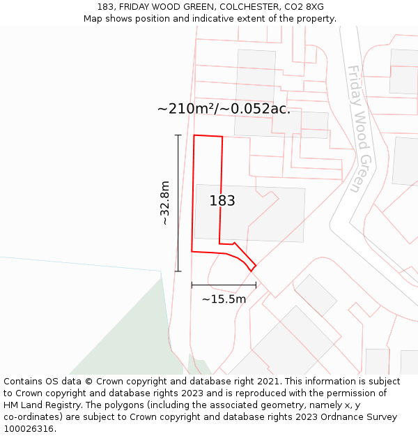 183, FRIDAY WOOD GREEN, COLCHESTER, CO2 8XG: Plot and title map