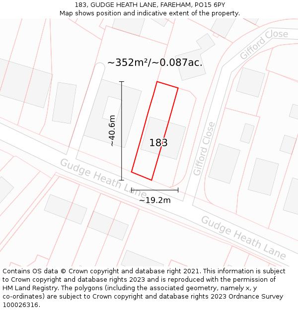 183, GUDGE HEATH LANE, FAREHAM, PO15 6PY: Plot and title map