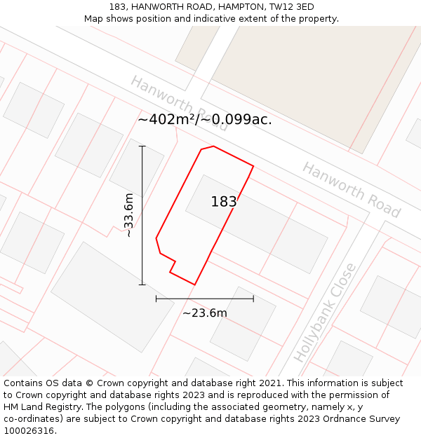 183, HANWORTH ROAD, HAMPTON, TW12 3ED: Plot and title map